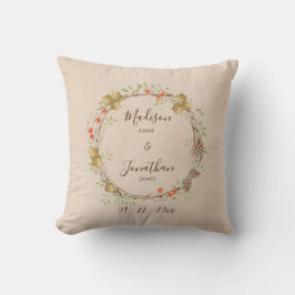 Romantische bloemenscript krans groen personaliser kussen