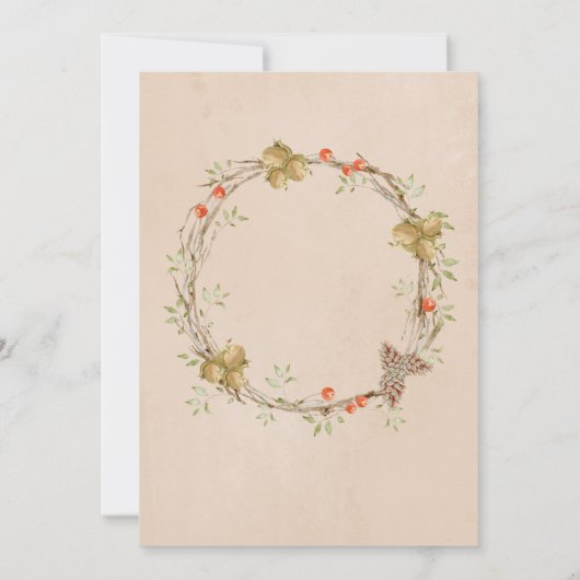 Romantische bloemenscript krans groen trouwfeest kaart (Achterkant)