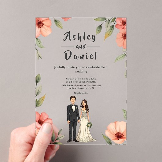 Romantische bloementuin bruid en bruidegom bruilof acryl uitnodigingen (Insitu (Draagbaar))