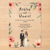 Romantische bloementuin bruid en bruidegom bruilof acryl uitnodigingen (Voorkant)