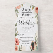 Romantische bloementuin bruid en bruidegom bruilof all in one uitnodiging (Binnen)