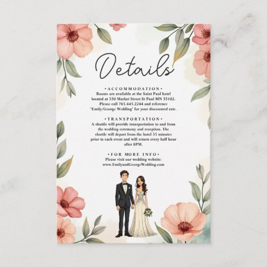 Romantische bloementuin bruid en bruidegom bruilof informatiekaartje (Voorkant)