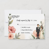 Romantische bloementuin bruid en bruidegom bruilof RSVP kaartje (Voorkant)