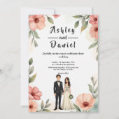 Romantische bloementuin bruid en bruidegom trouwen kaart (Voorkant)