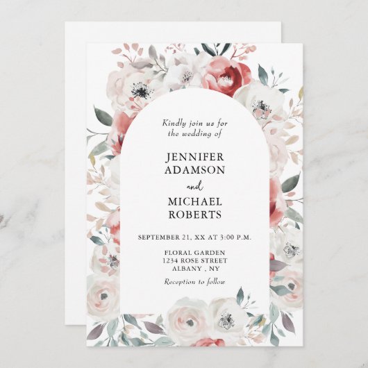 Romantische bloementuin elegante bruiloft kaart (Voorkant / Achterkant)