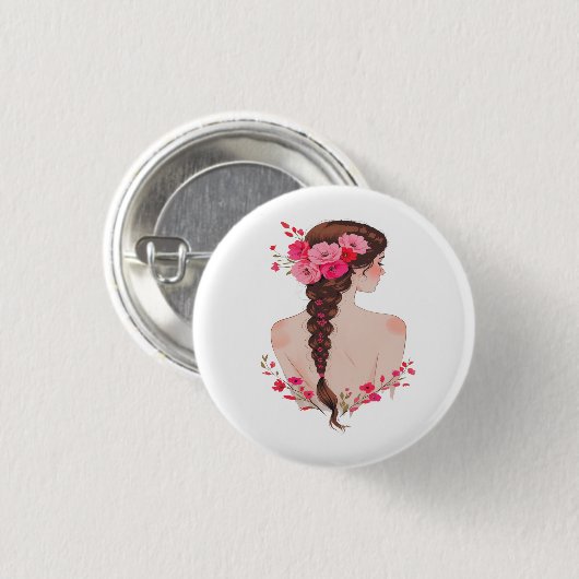 Romantische bloemenvlecht met Rozen – Elegant Arti Ronde Button 3,2 Cm (Voorkant /achterkant)