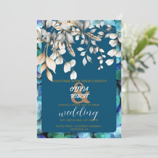 Romantische bloemenwitte & zachte blauwe bloemen kaart (Staand voorkant)