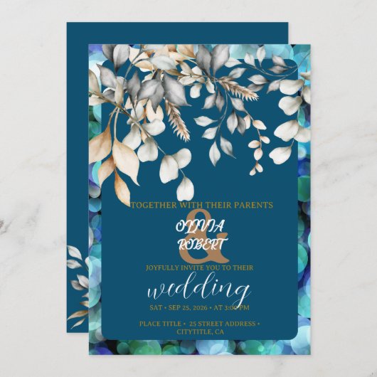 Romantische bloemenwitte & zachte blauwe bloemen kaart (Voorkant / Achterkant)