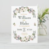 Romantische bloemige botanische save the date  (Staand voorkant)