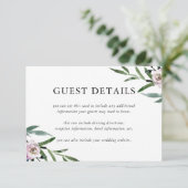 Romantische bloemige bruiloft gast details informatiekaartje (Staand voorkant)