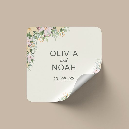 Romantische bloemige bruiloft vierkante sticker