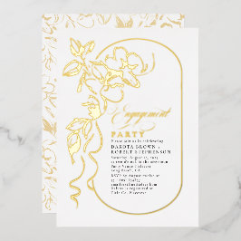 Romantische Bloemige Elegante Verlovingsfeest Goud Folie Uitnodiging
