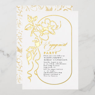 Romantische Bloemige Elegante Verlovingsfeest Goud Folie Uitnodiging
