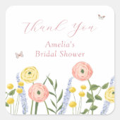 Romantische bloemige elegantie bruidsfeest  vierkante sticker (Voorkant)