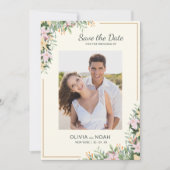 Romantische bloemige foto save the date (Voorkant)