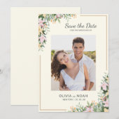 Romantische bloemige foto save the date (Voorkant / Achterkant)