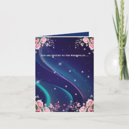 Romantische bloemige Galaxy-huwelijksuitnodiging Kaart
