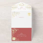 Romantische Bloemige Koraalbruiloft All In One Uitnodiging (Buitenkant)