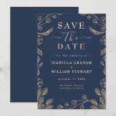 Romantische bloemige marineblauwe botanische save  kaart (Voorkant / Achterkant)