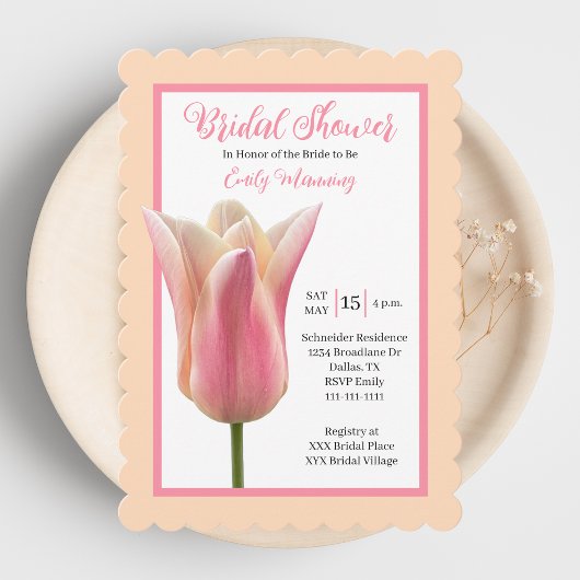 Romantische bloemige roze tulp bruidsdouche  kaart