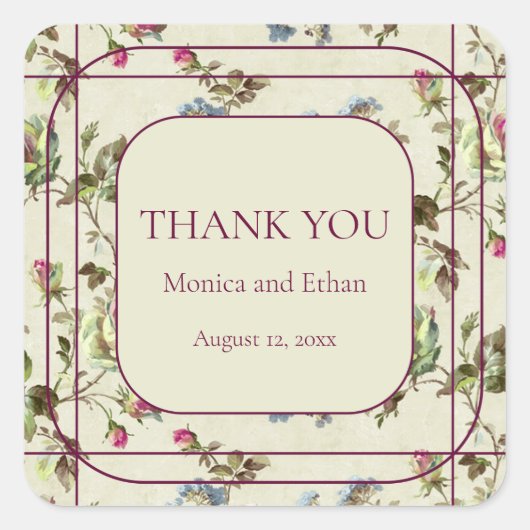 Romantische bloemige rozentuin vintage stickers (Voorkant)