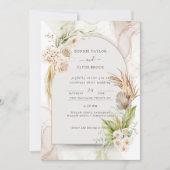 Romantische bloemige uitnodiging in crème en bruin (Voorkant)