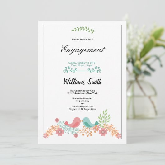 Romantische bloemige uitnodiging voor verlovingsfe (Staand voorkant)