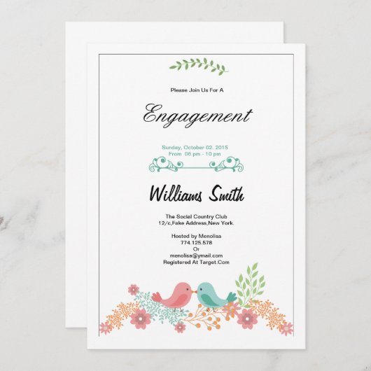 Romantische bloemige uitnodiging voor verlovingsfe (Voorkant / Achterkant)