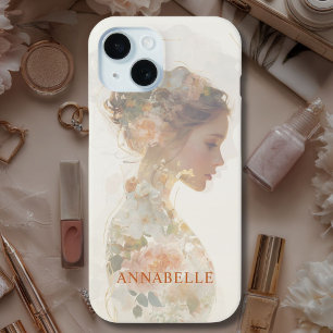 Romantische bloemige vrouw silhouet op maat iPhone 15 case