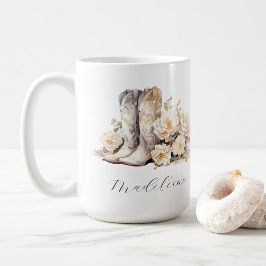 Romantische bloemkoeboots met pioenrozen koffiemok (Met donut)