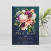 Romantische bloemmotief smaragdgroene gouden bruid kaart (Staand voorkant)