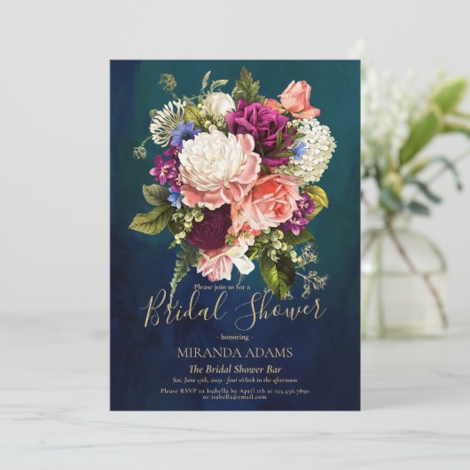 Romantische bloemmotief smaragdgroene gouden bruid kaart (Staand voorkant)