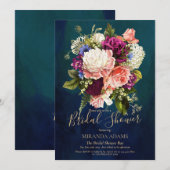 Romantische bloemmotief smaragdgroene gouden bruid kaart (Voorkant / Achterkant)