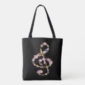 Romantische Bloemmuziek Treble Cleve op zwart Tote Bag (Achterkant)