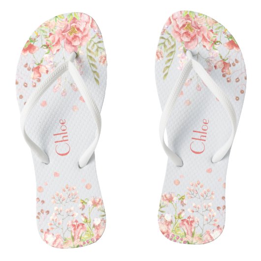 Romantische bloemnaam wit roze teenslippers (Voetbed)