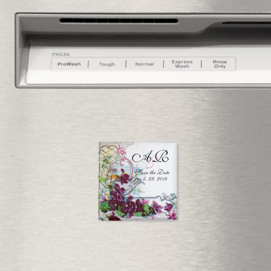 Romantische bloemslingers Paarse viooltjes datum b Magneet (Insitu (Vaatwasser))