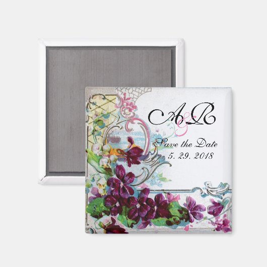 Romantische bloemslingers Paarse viooltjes Datum r Magneet (Voorkant / Achterkant)