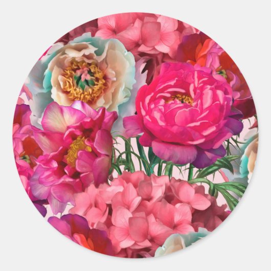 Romantische bloemtuin ronde sticker (Voorkant)