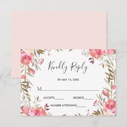 Romantische bloesem bloesem bloemenbruiloft RSVP (Voorkant / Achterkant)