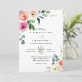 Romantische Bloesem Blush Roze & Witte Bloemen Huw Kaart (Staand voorkant)