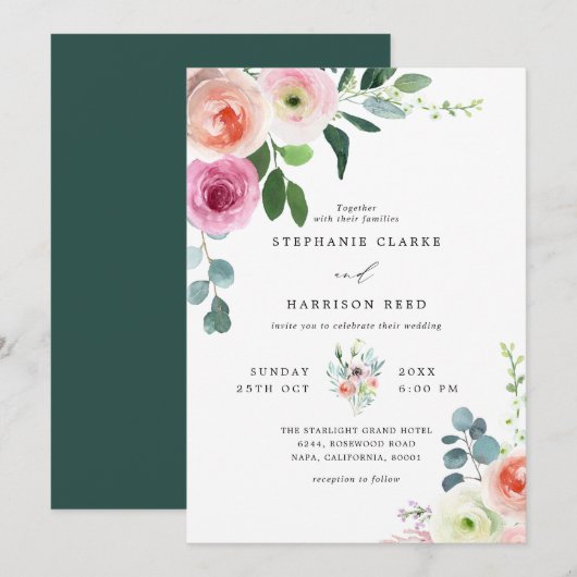 Romantische Bloesem Blush Roze & Witte Bloemen Huw Kaart (Voorkant / Achterkant)