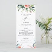 Romantische Bloesems Blush Roze Bloemen Trouwmenu Menu (Staand voorkant)