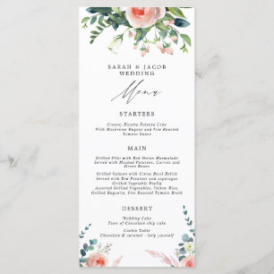 Romantische Bloesems Blush Roze Bloemen Trouwmenu Menu
