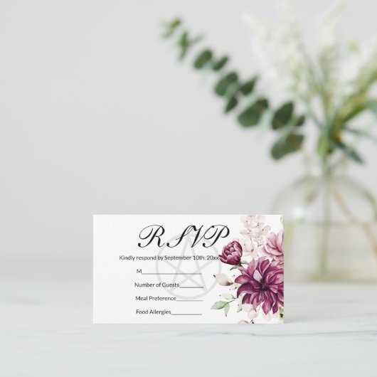 Romantische Bloom Bloemen Peony Pentacle RSVP Visitekaartje (Staand voorkant)