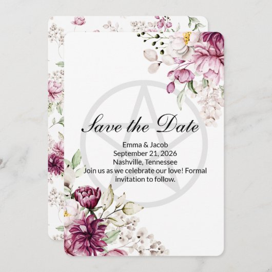 Romantische Bloom Bloemen Peony Pentacle Save The Date (Voorkant / Achterkant)