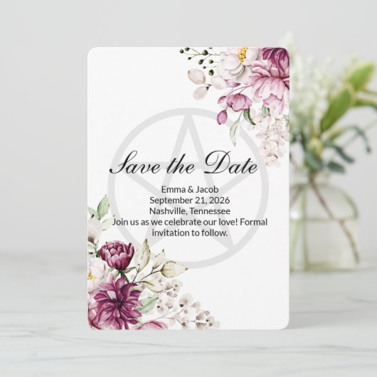 Romantische Bloom Bloemen Peony Pentacle Save The Date (Staand voorkant)