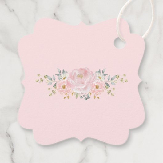 Romantische Bloom Zacht Roze Goud Bloemen Pioen Br Bedankjes Labels (Achterkant)