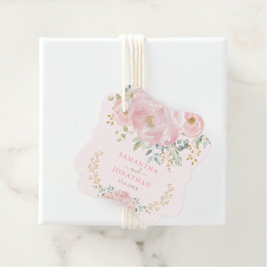 Romantische Bloom Zacht Roze Goud Bloemen Pioen Br Bedankjes Labels (In situ)