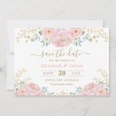 Romantische Bloom Zacht Roze Goud Bloemen Save the Kaart (Voorkant)