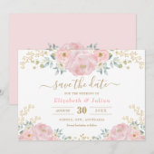 Romantische Bloom Zacht Roze Goud Bloemen Save the Kaart (Voorkant / Achterkant)